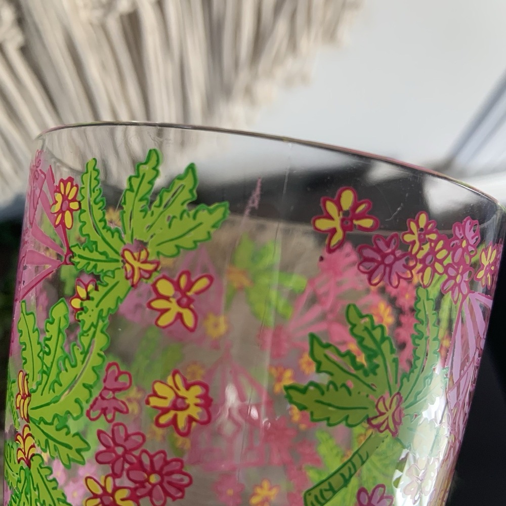 LILLY PULITZER Cabanarama Acrylic Bubble Stem Wine Glasses Set Of 2 Pink Green - Picture 8 of 10